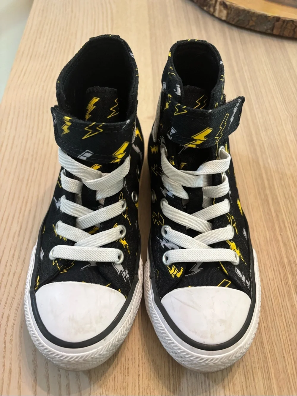 Converse Kids Black High Top Sneakers with Yellow Lightning Bolt Print